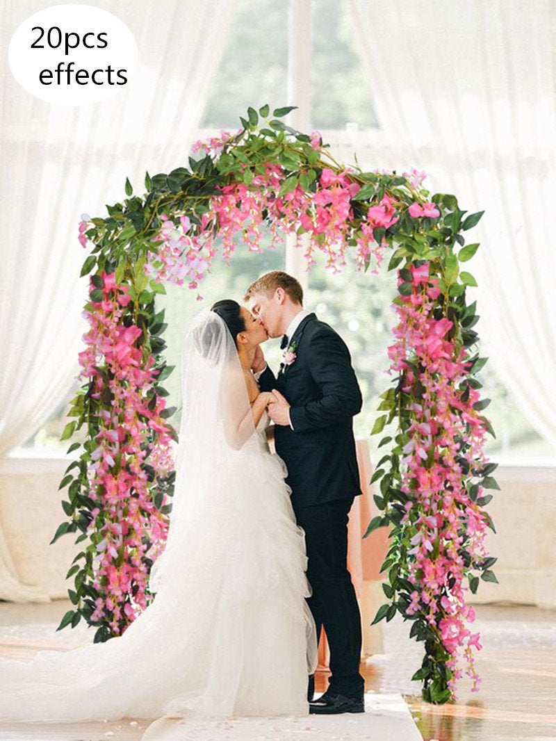 DearHouse 4Pcs 6.6Ft/Piece Artificial Flowers Silk Wisteria Garland Artificial Wisteria Vine Rattan Silk Hanging Flower for Home Garden Outdoor Ceremony Wedding Arch Floral Decor(Pink) - Image 3
